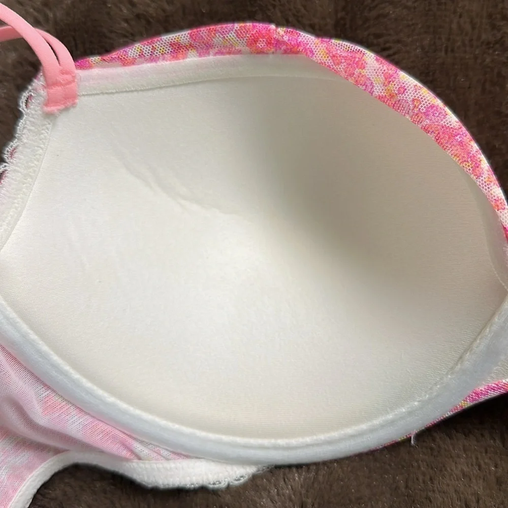 VICTORIAS SECRET Padded Demi Pink Floral Sz 34D